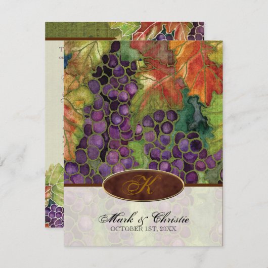 結婚式招待状モノグラムの秋グレープリーフ 招待状 (正面/裏面)