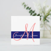 結婚式招待状モノグラムコーラルピンクネイビーブルー 招待状 (スタンド正面)