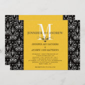 結婚式招待状モノグラムシャンデリアイエロー 招待状 (正面/裏面)