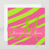 結婚式招待状モノグラムゼブラピンクグリーン 招待状 (正面/裏面)