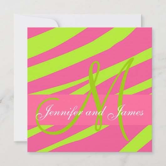 結婚式招待状モノグラムゼブラピンクグリーン 招待状 (正面)
