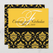 結婚式招待状モノグラムダマスクイエローバック 招待状 (正面/裏面)
