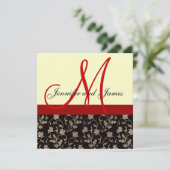 結婚式招待状モノグラムフローラレッドクリームブラック 招待状 (スタンド正面)