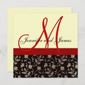 結婚式招待状モノグラムフローラレッドクリームブラック 招待状 (正面/裏面)