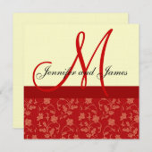 結婚式招待状モノグラムフローラレッドクリーム 招待状 (正面/裏面)