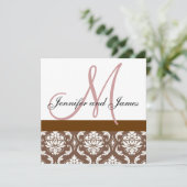 結婚式招待状モノグラムブラウンピンクダマスク 招待状 (スタンド正面)