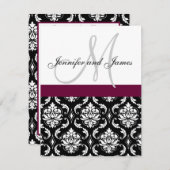 結婚式招待状モノグラムワイン&ホワイトダマスク 招待状 (正面/裏面)