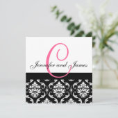 結婚式招待状モノグラム名ホットピンクダマスク 招待状 (スタンド正面)