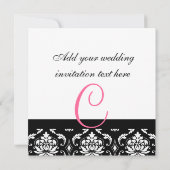 結婚式招待状モノグラム名ホットピンクダマスク 招待状 (裏面)