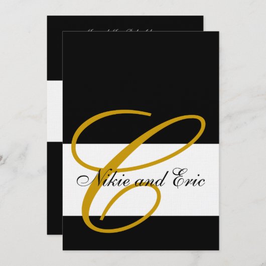 結婚式招待状モノグラム名金ゴールド白黒 招待状 (正面/裏面)