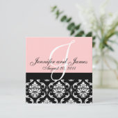 結婚式招待状モノグラム名Date Pink Damask 招待状 (スタンド正面)