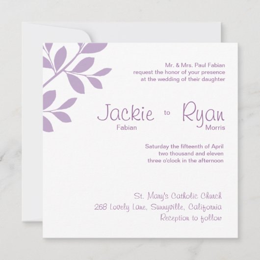 結婚式招待状リーフブランチパープル 招待状 (正面)