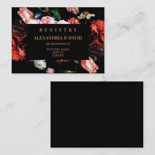 結婚式招待状レジストリカード濃赤色フローラ エンクロージャーカード (正面/裏面)