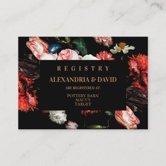 結婚式招待状レジストリカード濃赤色フローラ エンクロージャーカード (正面)