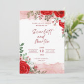 結婚式招待状レッドローズ透明インク 招待状 (スタンド正面)
