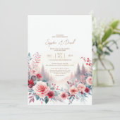 結婚式招待状レッドローズ&パイン 招待状 (スタンド正面)