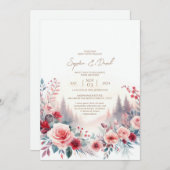 結婚式招待状レッドローズ&パイン 招待状 (正面/裏面)