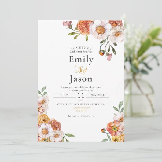 結婚式招待状ロマンチックフローラ開花 招待状 (スタンド正面)