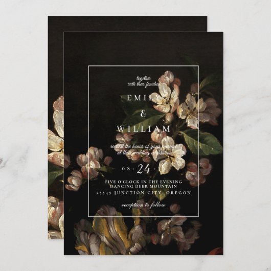 結婚式招待状ロマンティックムーディッドダークフローラ 招待状 (正面/裏面)