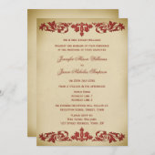 結婚式招待状ヴィンテージのリーフの巻き物 招待状 (正面/裏面)