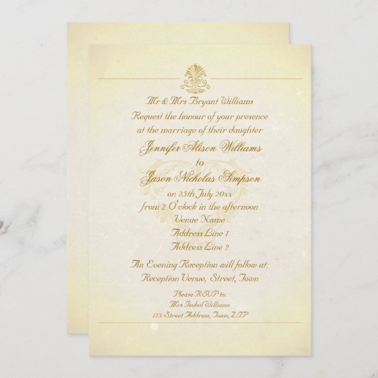 結婚式招待状ヴィンテージパーチメント紙スタイル 招待状 (正面/裏面)
