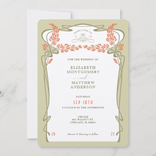 結婚式招待状ヴィンテージミニマルアールヌーボー 招待状 (正面)