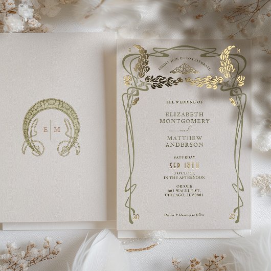 結婚式招待状ヴィンテージミニマルアールヌーボー 箔招待状