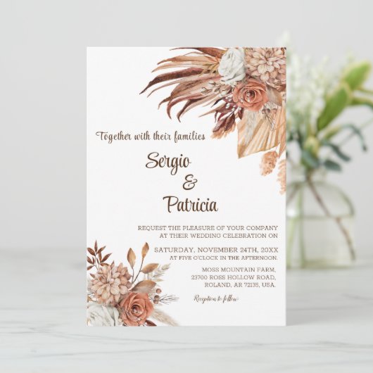 結婚式招待状付きボホフラワーズテンプレート 招待状 (スタンド正面)