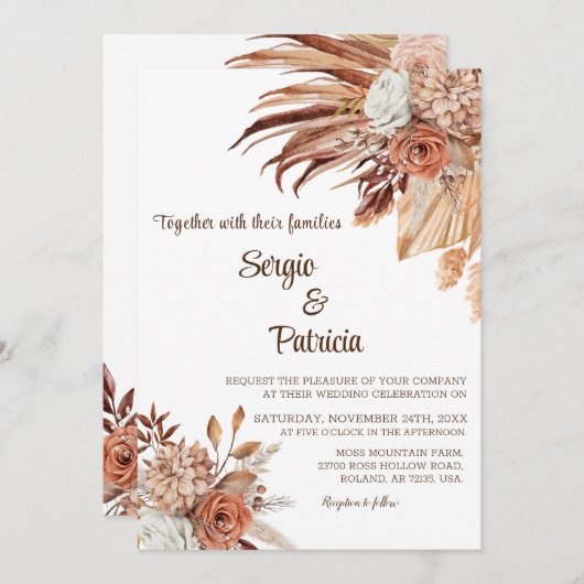 結婚式招待状付きボホフラワーズテンプレート 招待状 (正面/裏面)