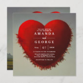 結婚式招待状付き赤いハート 招待状 (正面/裏面)
