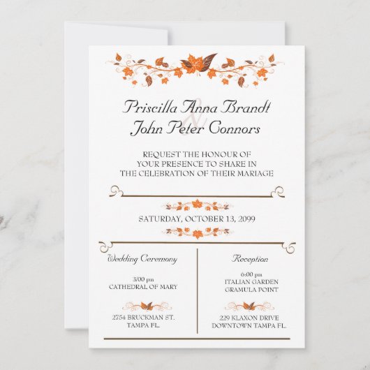 結婚式招待状式、紅葉テーマ 招待状 (正面)