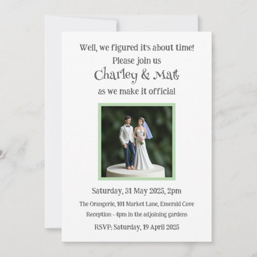 結婚式招待状新郎新婦ケーキトッパー予測できな 招待状 (正面)