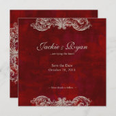 結婚式招待状日付保存アンティークバラ赤 セーブザデート (正面/裏面)