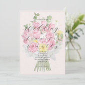 結婚式招待状植物性ピンクのバラの花束 招待状 (スタンド正面)