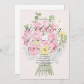 結婚式招待状植物性ピンクのバラの花束 招待状 (正面/裏面)