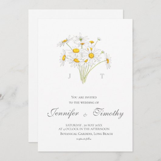 結婚式招待状植物性ホワイトデイジー2 招待状 (正面/裏面)