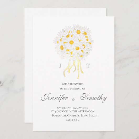 結婚式招待状植物性ホワイトデイジー 招待状 (正面/裏面)