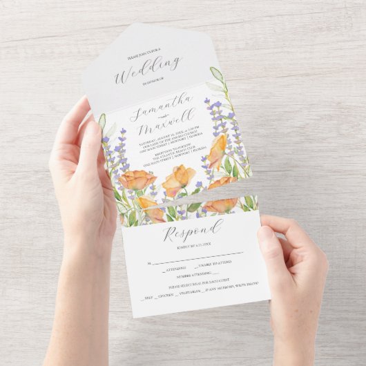 結婚式招待状水彩ワイルドフラワー オールインワン招待状 (貼ってはがせる)