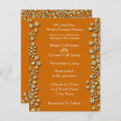 結婚式招待状深いオレンジ色の渦巻きと花 インビテーションポストカード (正面/裏面)