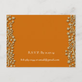 結婚式招待状深いオレンジ色の渦巻きと花 インビテーションポストカード (裏面)