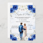 結婚式招待状王室のブルーフラワーズバラ 招待状 (正面/裏面)