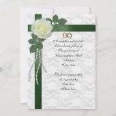 結婚式招待状白いバラ、緑のリボン 招待状 (裏面)