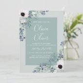 結婚式招待状白アネモネセージ緑 招待状 (スタンド正面)