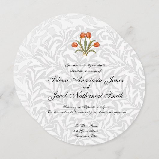 結婚式招待状白フローラヴィンテージカスタマイズ 招待状 (正面/裏面)