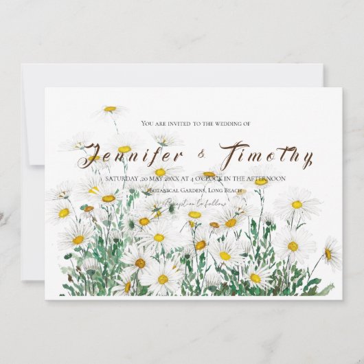 結婚式招待状白色デイジーインク及び水色 招待状 (正面)