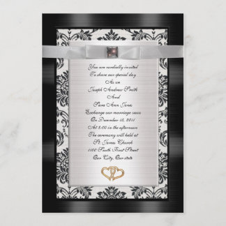 結婚式招待状白黒ダマスク 招待状