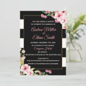 結婚式招待状白黒金ゴールドフローラピンク 招待状 (スタンド正面)