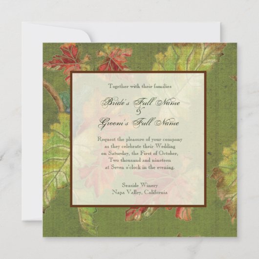 結婚式招待状秋グレープリーフろうけつ染め 招待状 (裏面)