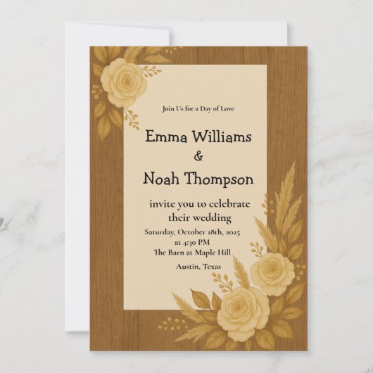 結婚式招待状素朴とフローラベージュバラ 招待状 (正面)