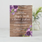結婚式招待状素朴ウッドパープルフローラ 招待状 (スタンド正面)